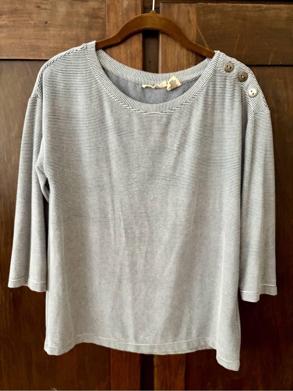 Women's Striped Button-Shoulder Knit Top - blue and white